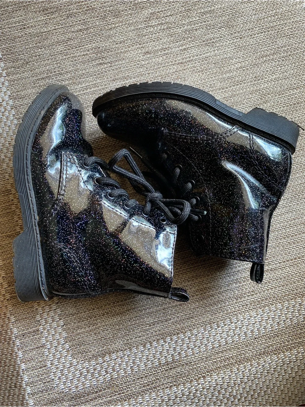 Girls size 9 Black Glitter Lace-Up Combat Boots